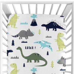 Sweet Jojo Mod Dinosaur Crib Toddler Bedding Set- Sheet, Curtains & Pillowcase